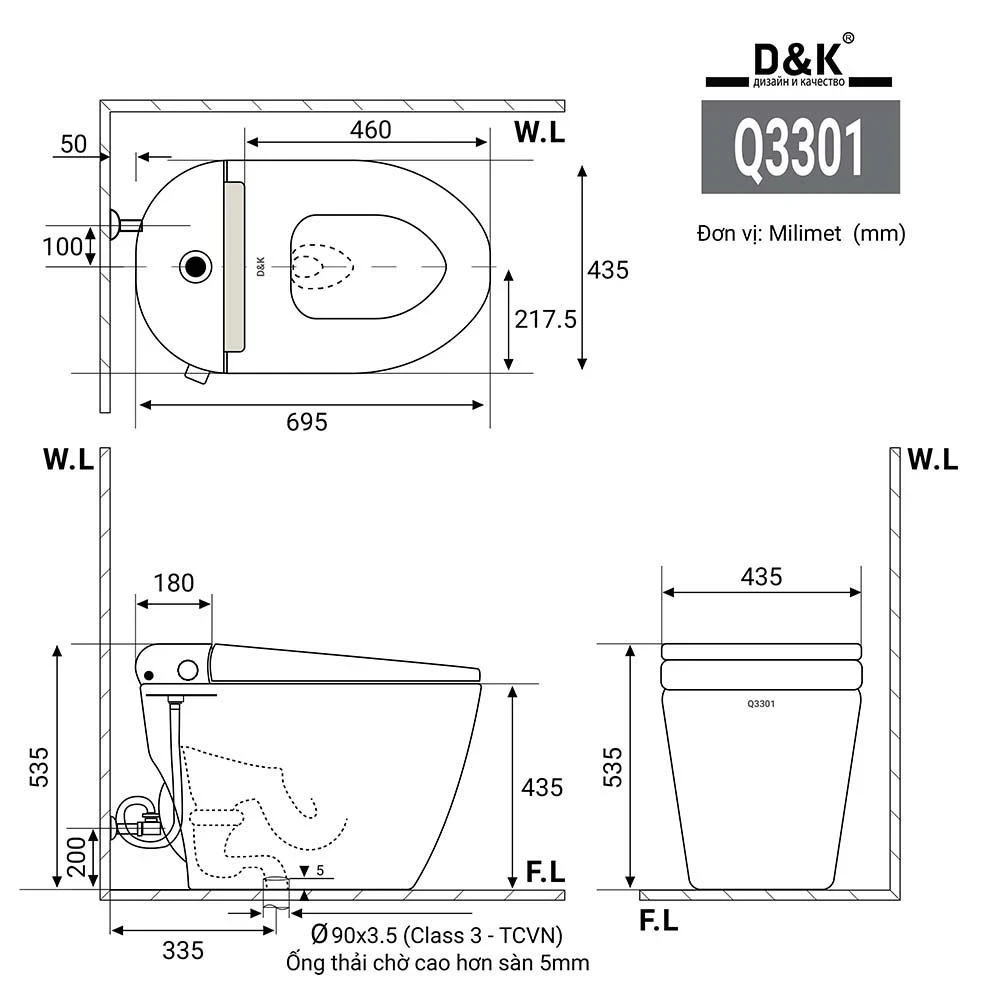 Ảnh Bồn cầu 1 khối D&K DK-Q3301 2