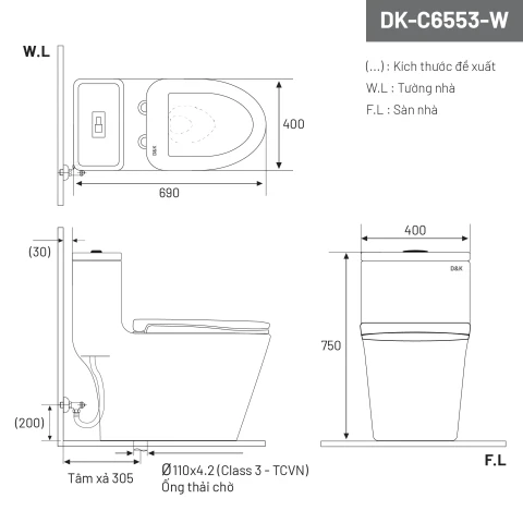 Ảnh Bồn cầu âm tường D&K DK-C3909-W 2