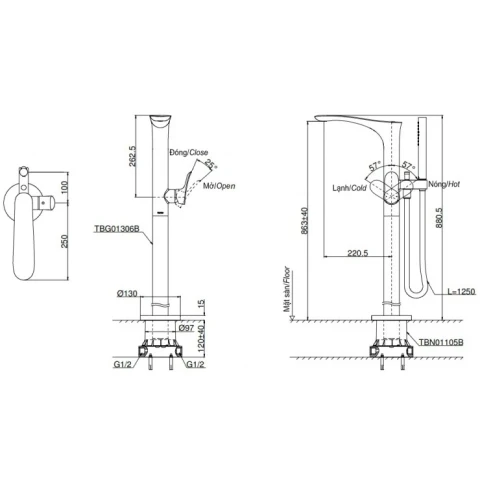 Ảnh Vòi xả bồn nóng lạnh TOTO TBG01306BA 2