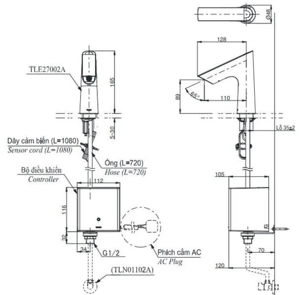 voi-chau-cam-ung-lanh-toto-tle27002v