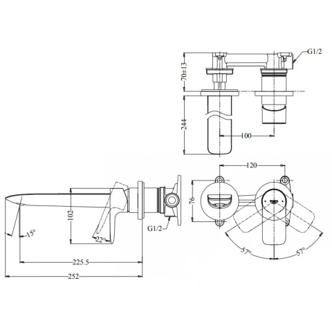 Ảnh Vòi chậu gắn tường TOTO TLG04310BB 2