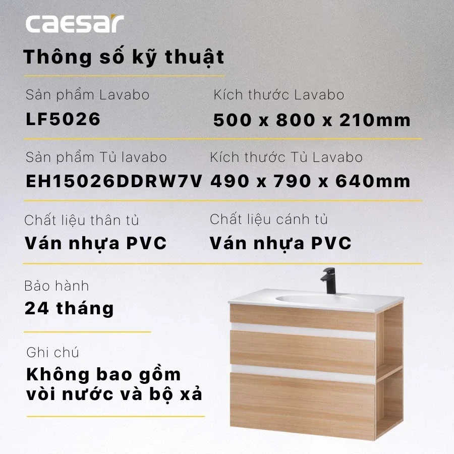 Ảnh Bộ tủ chậu Caesar LF5026 + EH15026DDRW7V 2
