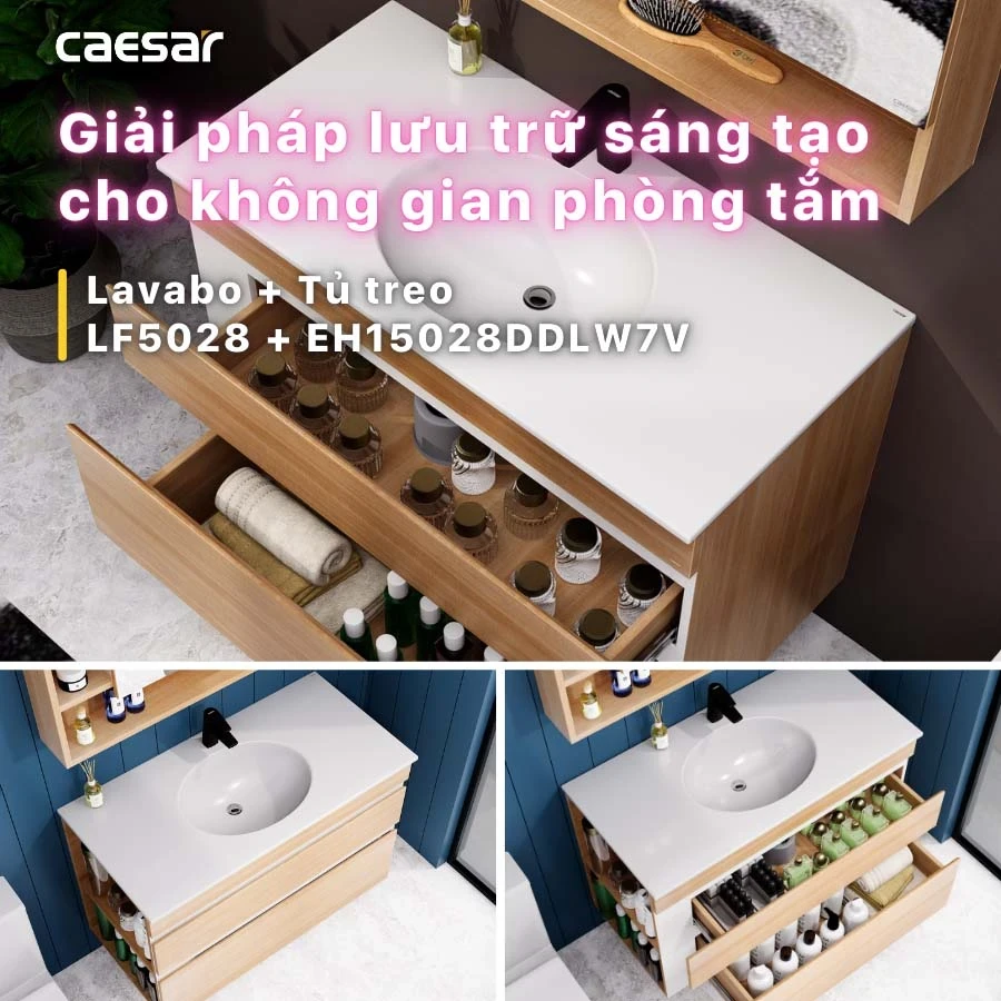 Ảnh Bộ tủ chậu Caesar LF5028 + EH15028DDLW7V 3