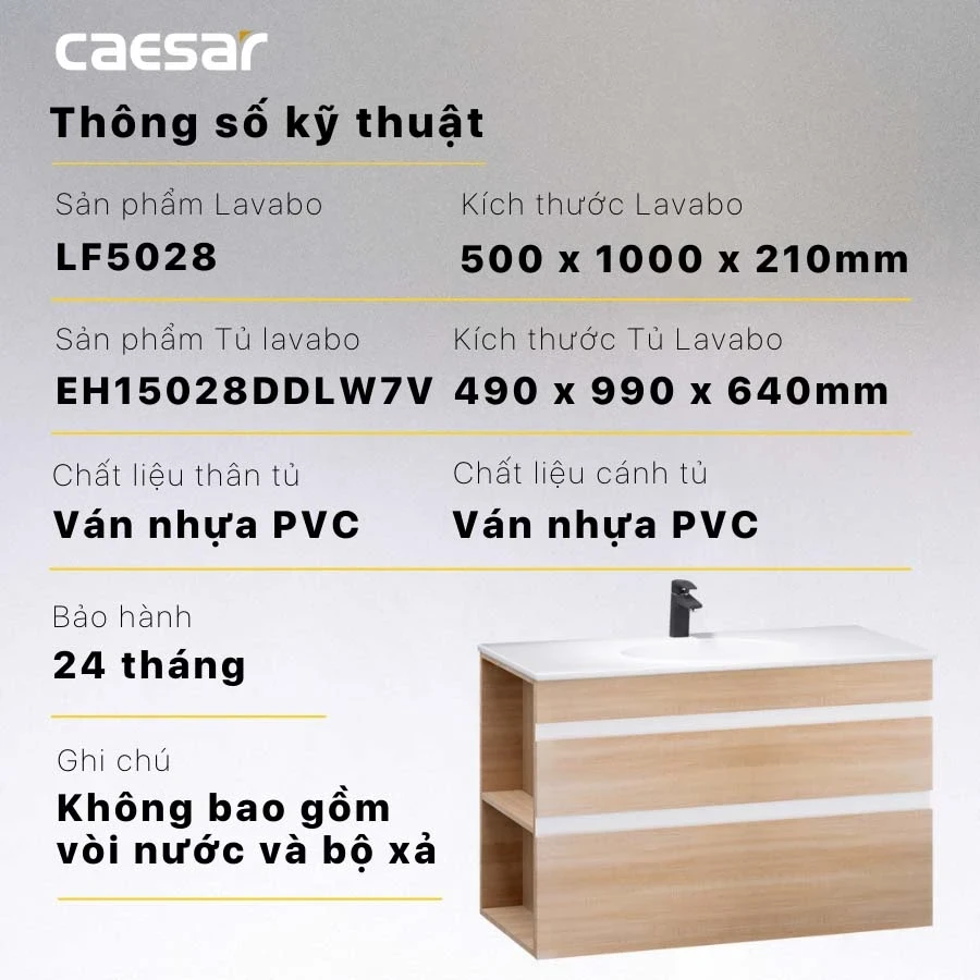 Ảnh Bộ tủ chậu Caesar LF5028 + EH15028DDLW7V 2