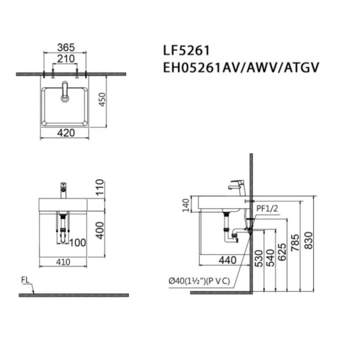 Ảnh Bộ tủ chậu Caesar LF5261 + EH05261AW7V 2