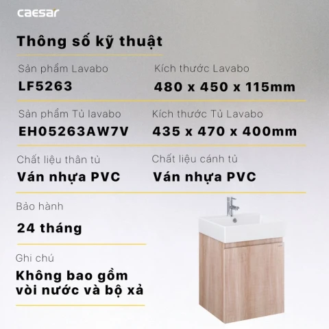 Ảnh Bộ tủ chậu Caesar LF5263 + EH05263AW7V 2