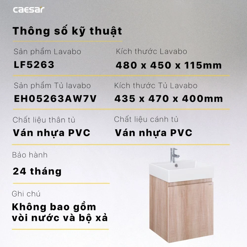 Ảnh Bộ tủ chậu Caesar LF5263 + EH05263AW7V 2