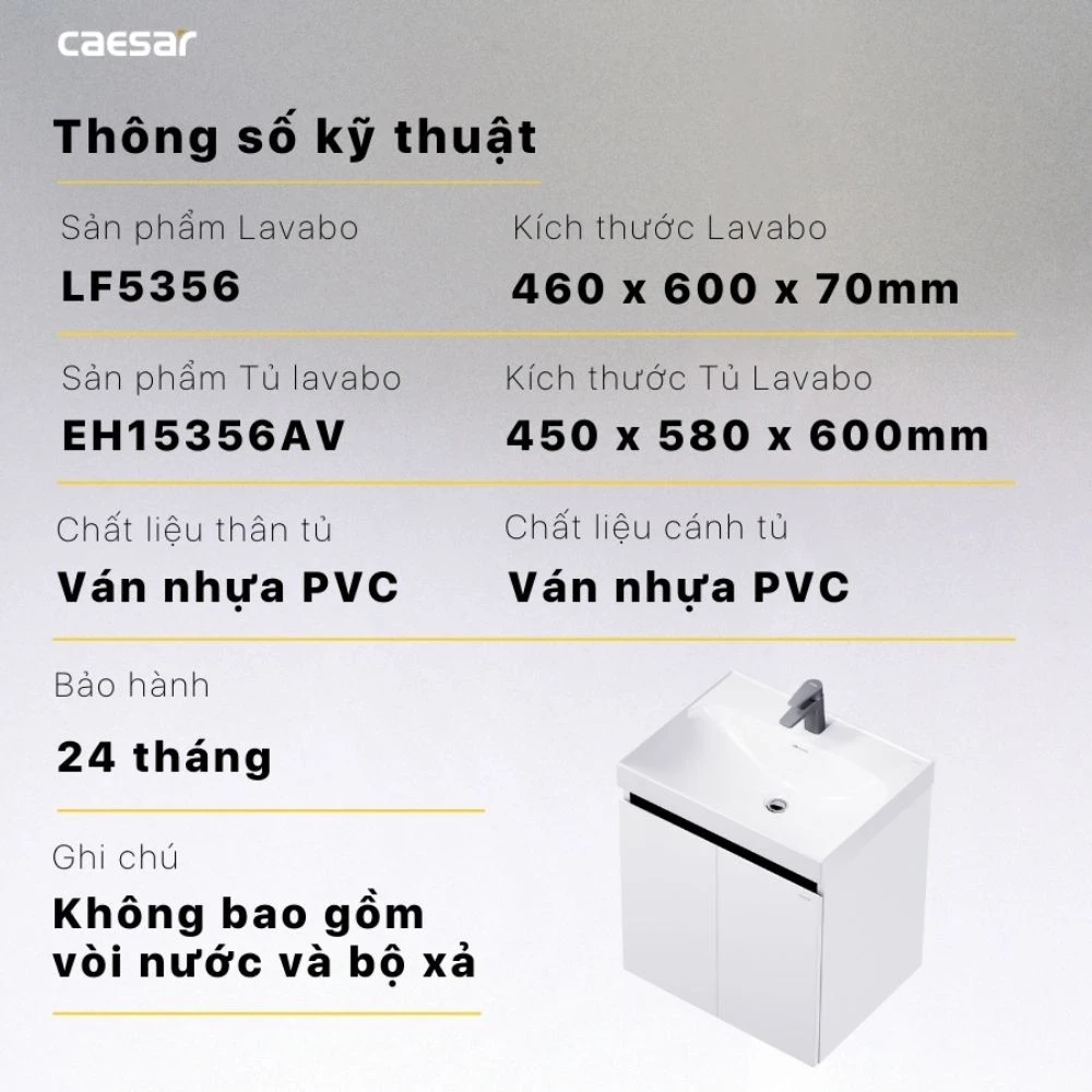 Ảnh Bộ tủ chậu Caesar LF5356 + EH15356AV 2