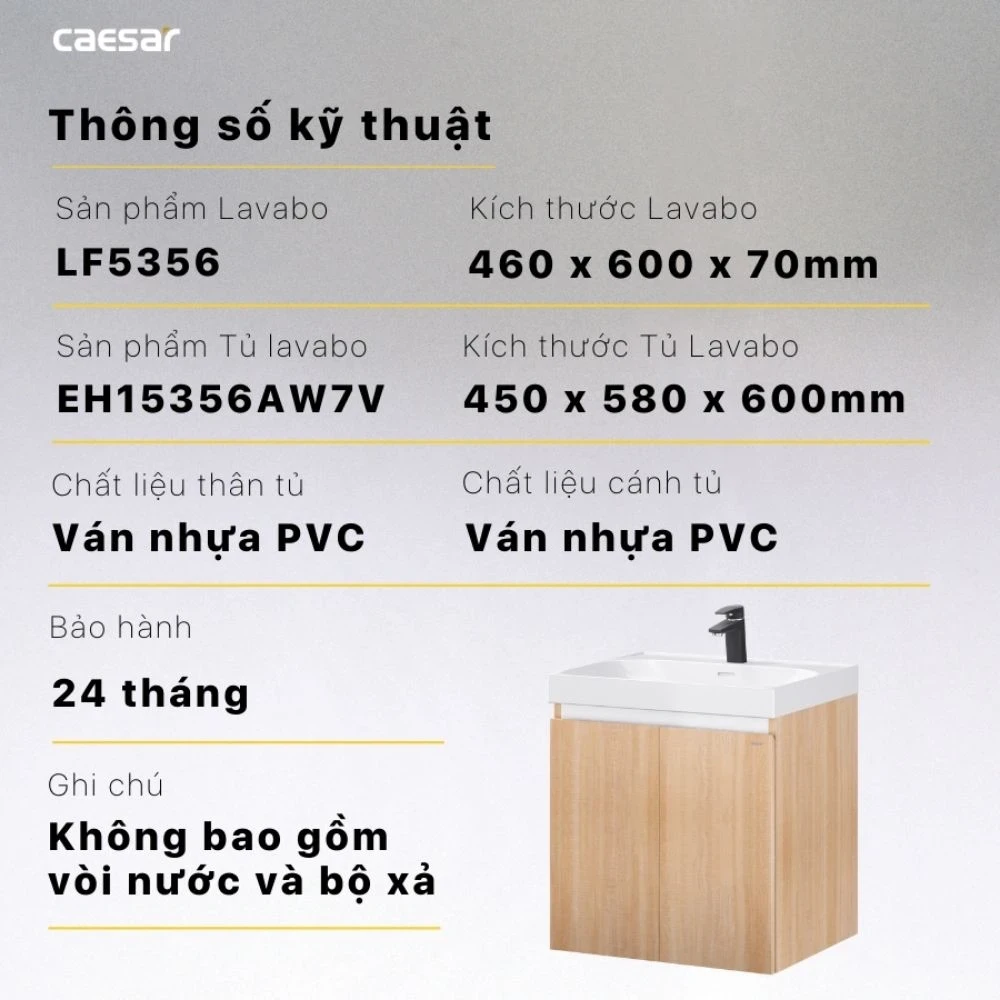 Ảnh Bộ tủ chậu Caesar LF5356 + EH15356AW7V 2