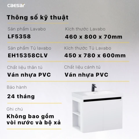 Ảnh Bộ tủ chậu Caesar LF5358 + EH15358CLV 2