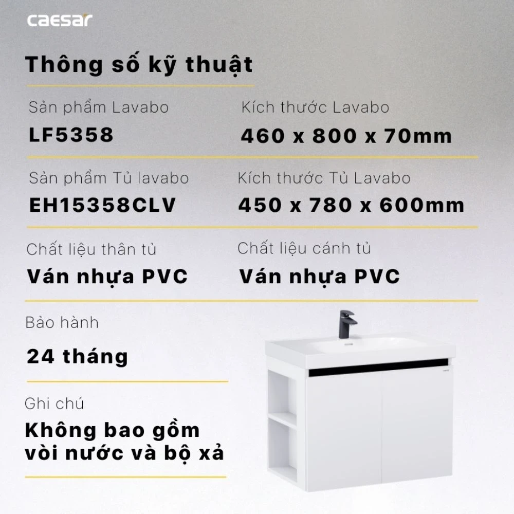 Ảnh Bộ tủ chậu Caesar LF5358 + EH15358CLV 2