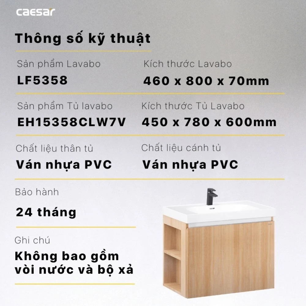 Ảnh Bộ tủ chậu Caesar LF5358 + EH15358CLW7V 2