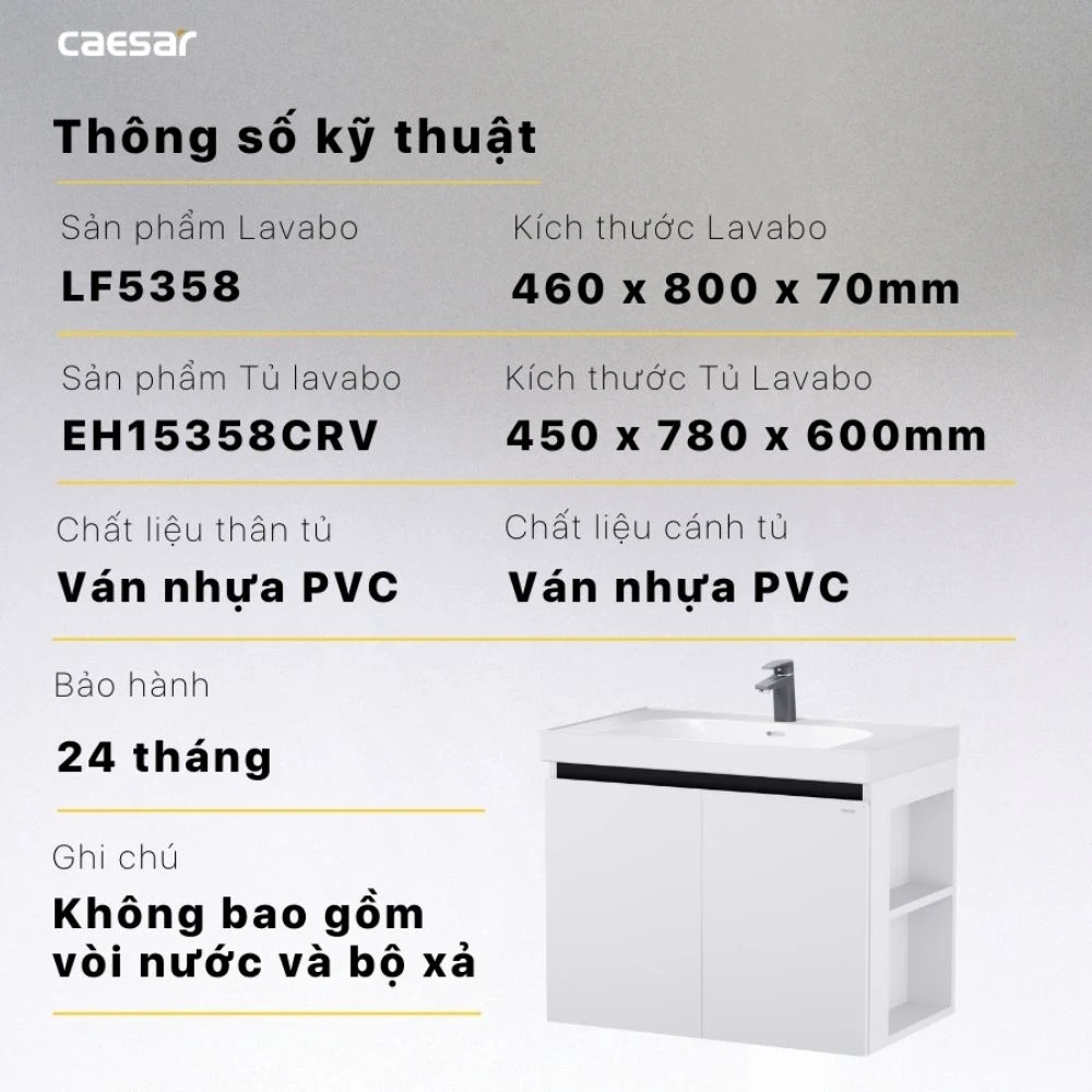 Ảnh Bộ tủ chậu Caesar LF5358 + EH15358CRV 2