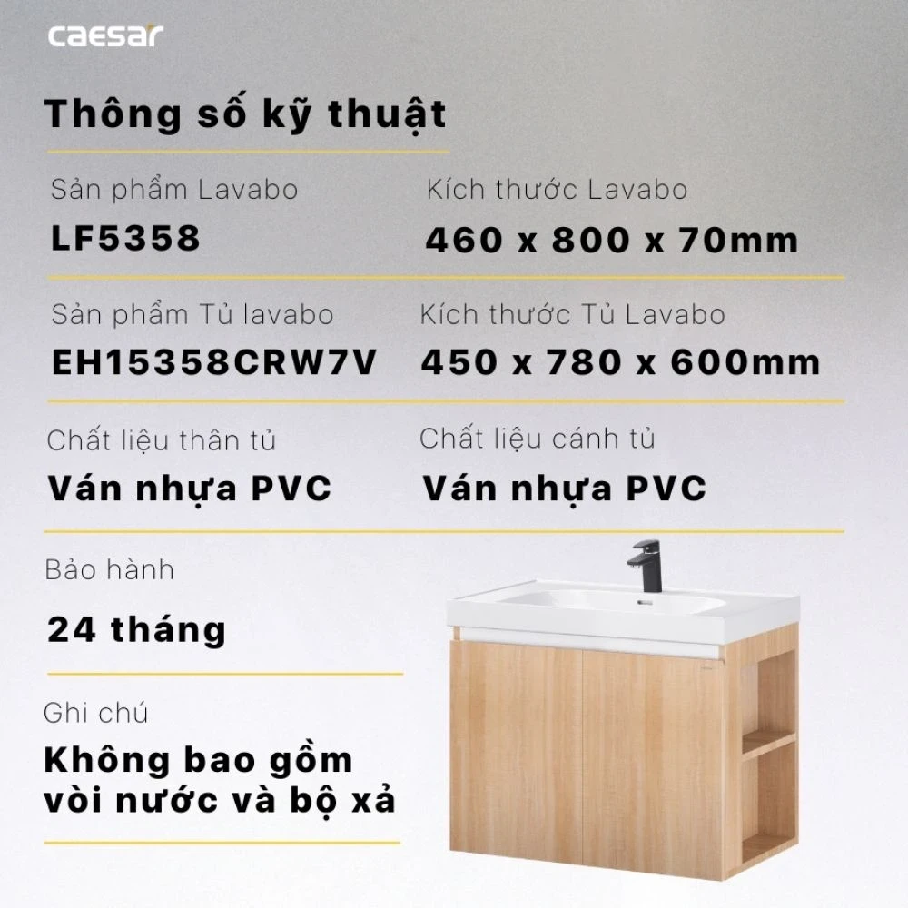 Ảnh Bộ tủ chậu Caesar LF5358 + EH15358CRW7V 2