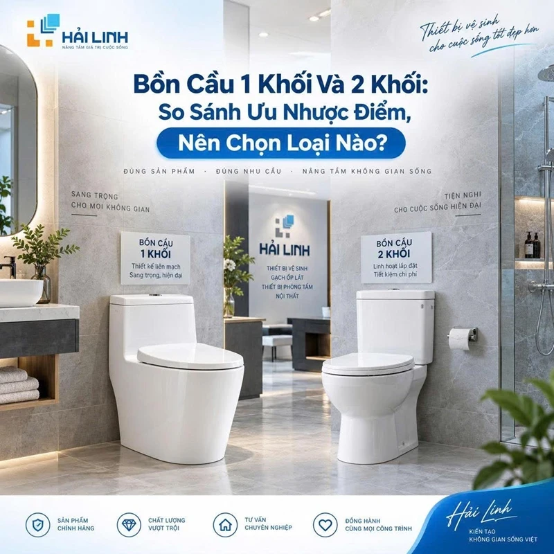 Bồn Cầu 1 Khối Và 2 Khối: So Sánh Ưu Nhược Điểm, Nên Chọn Loại Nào?