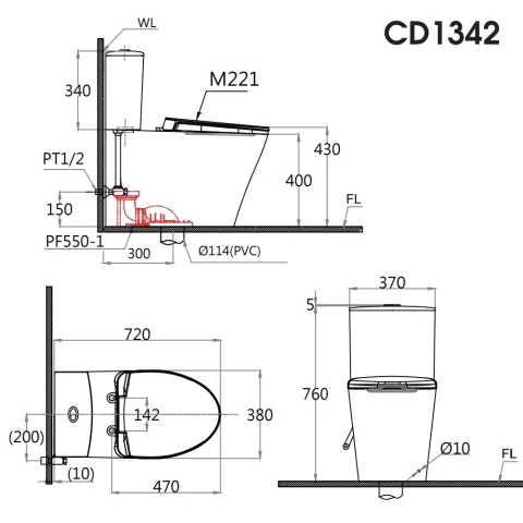 Ảnh Bồn cầu 2 khối Caesar CD1342 2