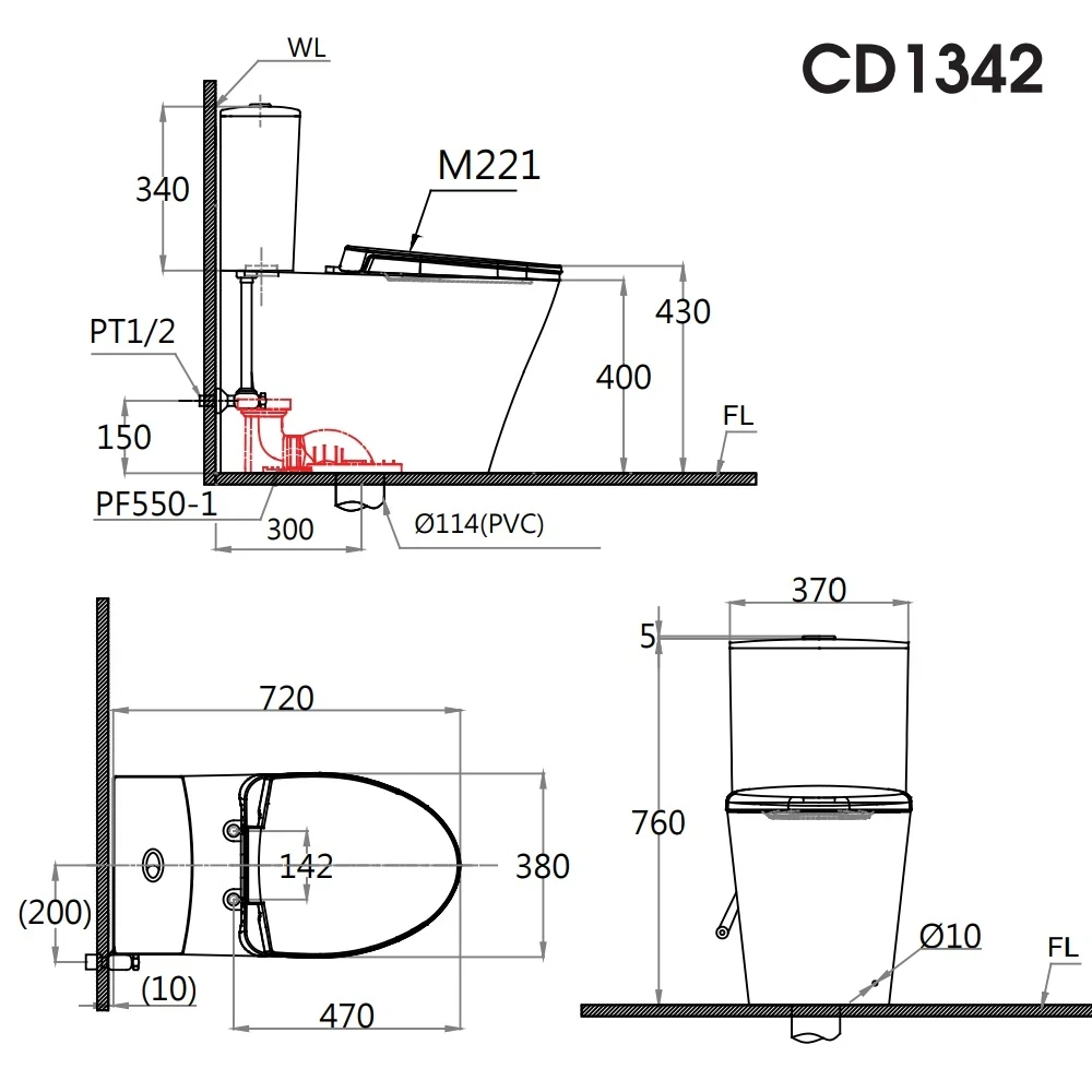 Ảnh Bồn cầu 2 khối Caesar CD1342 2