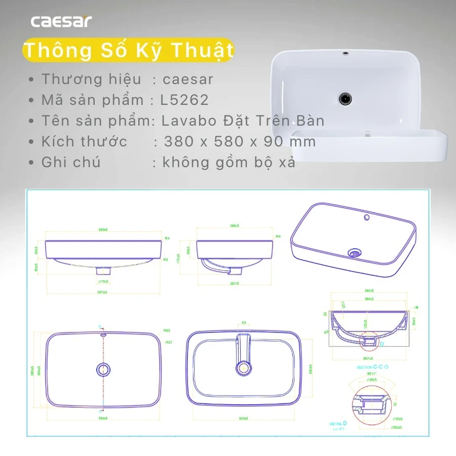 Ảnh Chậu rửa dương bàn Caesar L5262 2