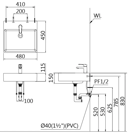 Ảnh Chậu rửa treo tường Caesar LF5263 + PF2463 2