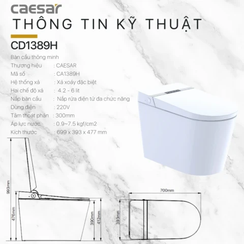 Ảnh Bồn cầu thông minh Caesar CA1389H 2
