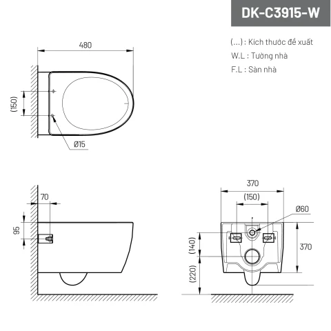 Ảnh Bồn cầu âm tường D&K DK-C3915-W 2