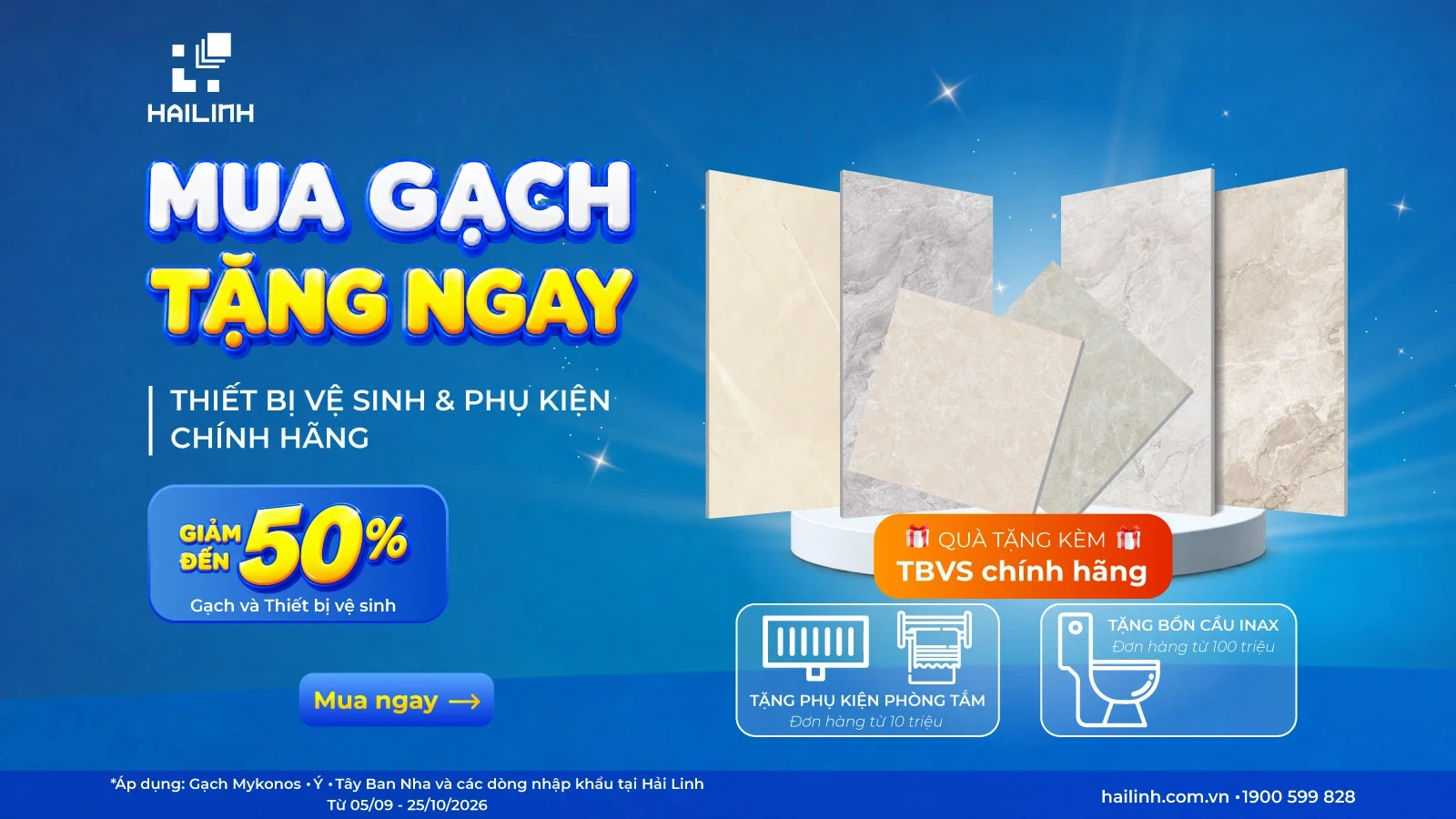Siêu bão ưu đãi Hải Linh: Mua Gạch Xịn – Rinh ngay Thiết Bị Vệ Sinh chính hãng, giảm tới 50%