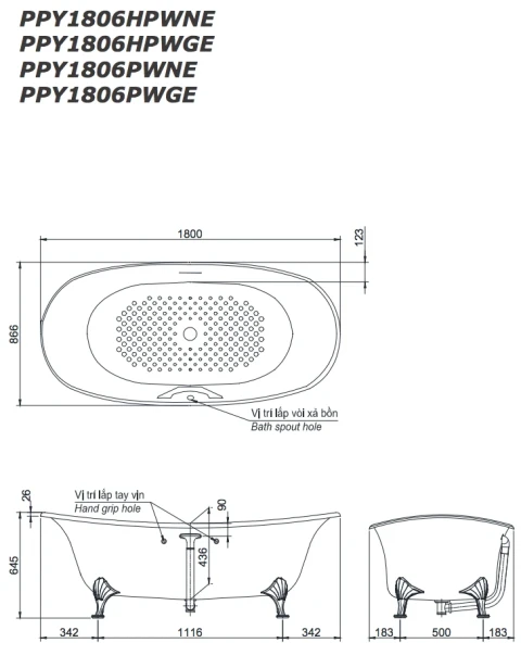 Ảnh Bồn tắm ngọc trai TOTO PPY1806PWNE#P 2