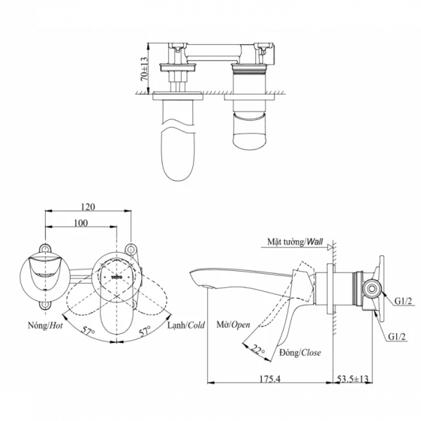 Ảnh Vòi chậu gắn tường TOTO TLG01310BB 2