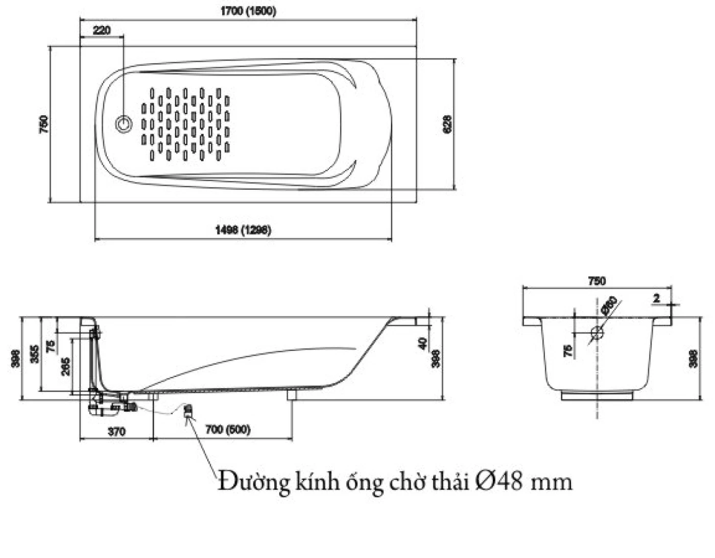 Bản vẽ bồn tắm INAX FBV-1500R