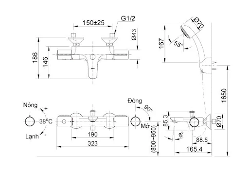 Ban ve sen tam Inax BFV-3413T-3C