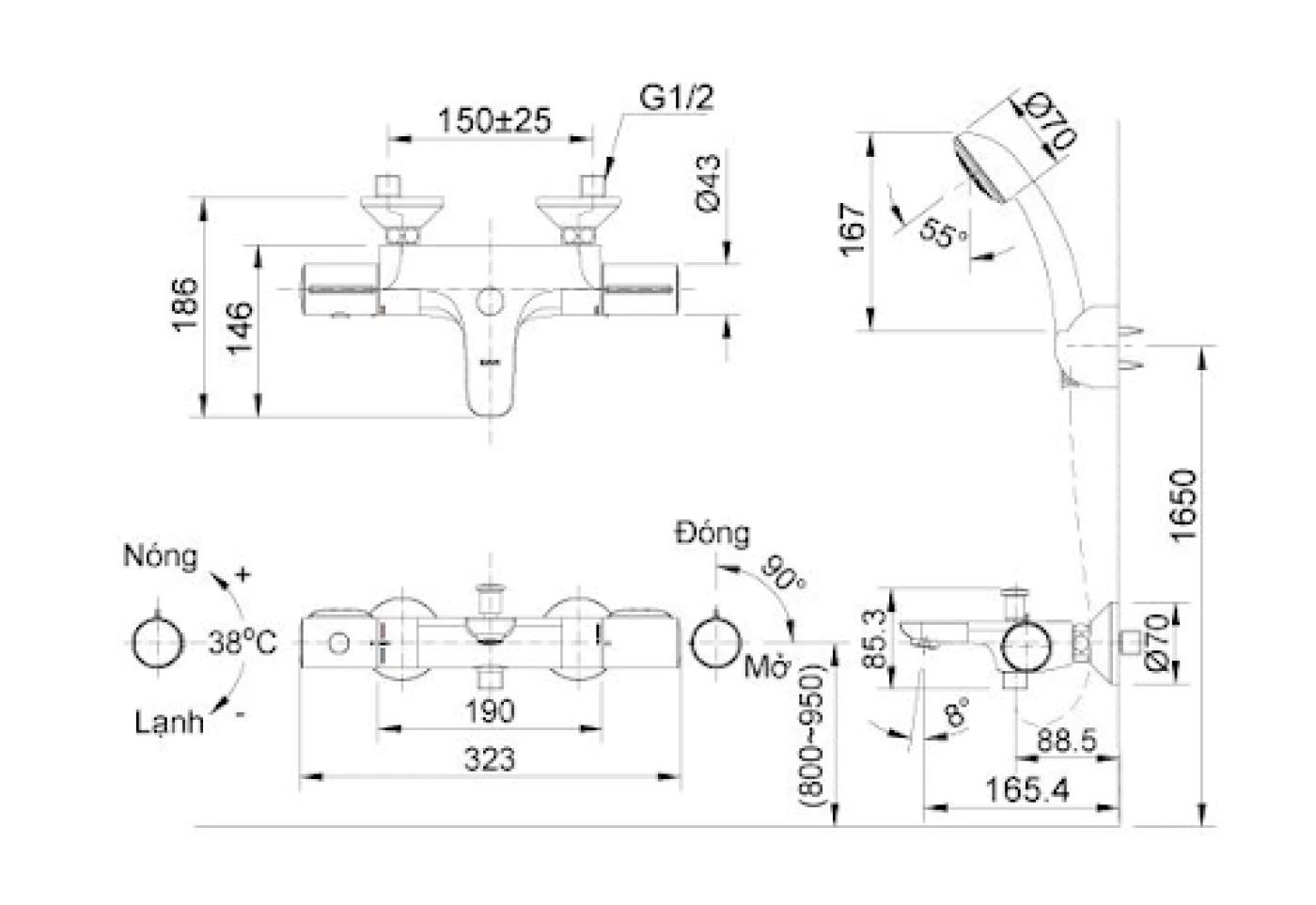 Ban ve sen tam Inax BFV-3413T-3C