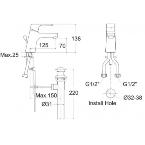 bản vẽ kỹ thuật Vòi chậu American Standard WF-0401
