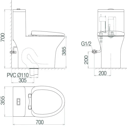 Ảnh Bồn cầu 1 khối Fansipan V700 (V72) 6