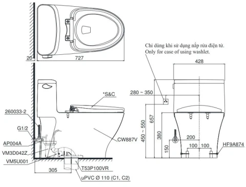 Ảnh Bồn cầu 1 khối TOTO MS887RT2 2
