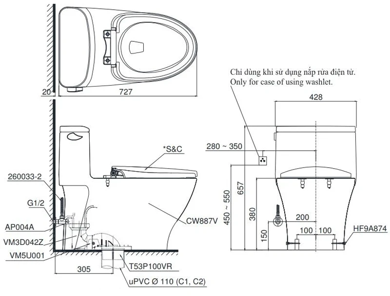 Ảnh Bồn cầu 1 khối TOTO MS887RT2 2