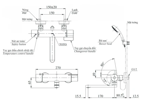 Ảnh Sen tắm nóng lạnh TOTO TBV03427V/TBW02005V 2