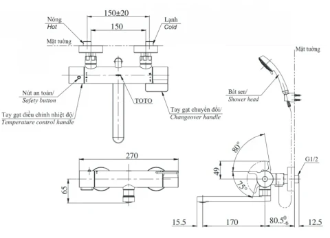 Ảnh Sen tắm nóng lạnh TOTO TBV03427V/TBW02017A 2