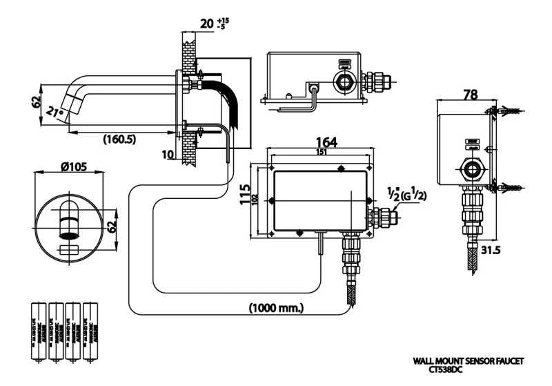 Ảnh Vòi chậu gắn tường Cotto CT538DC 2