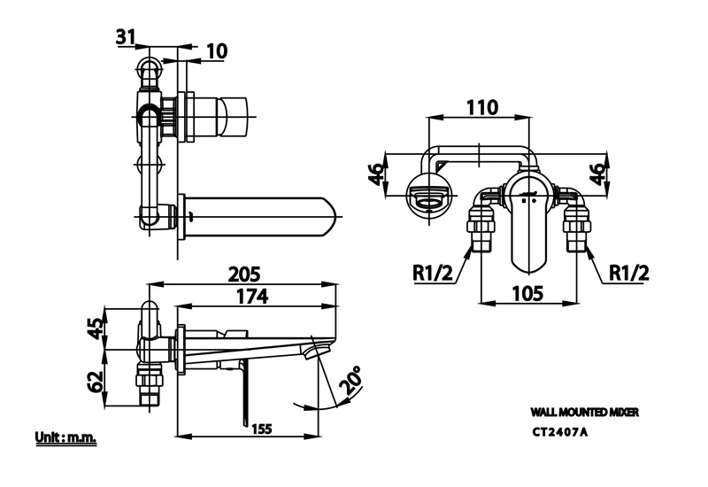 Ảnh Vòi chậu gắn tường Cotto CT2407A 2