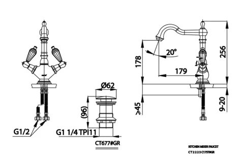 Ảnh Vòi chậu nóng lạnh Cotto CT2223C17ST#GR 4