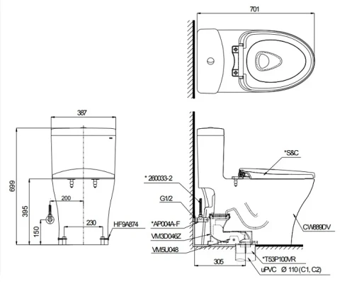 Ảnh Bồn cầu 1 khối TOTO MS889DRE2XW 2
