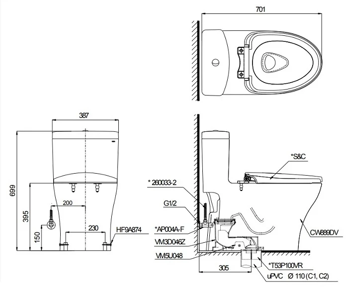 Ảnh Bồn cầu 1 khối TOTO MS889DRT8 3