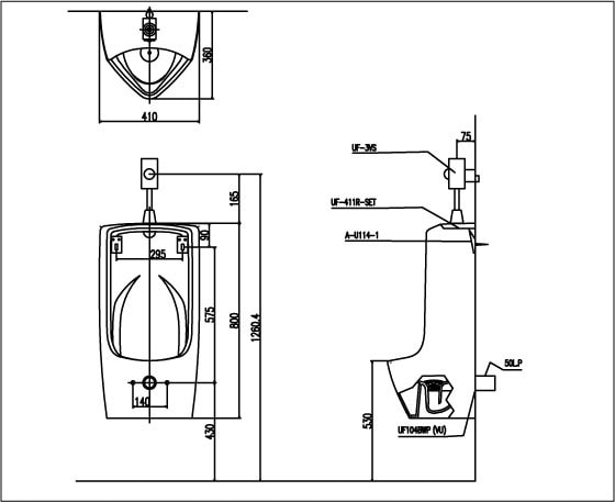 Ban ve ky thuat bon tieu nam Inax U-411V