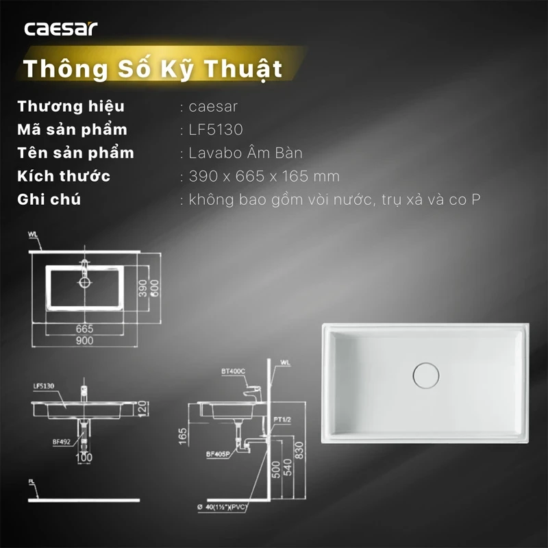 Ảnh Chậu rửa âm bàn Caesar LF5130 7