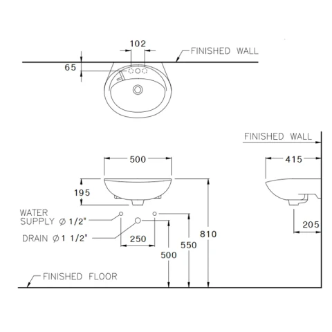 Ảnh Chậu rửa treo tường Cotto C013 2