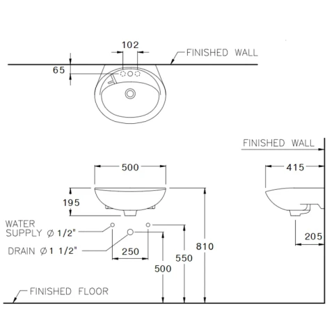Ảnh Chậu rửa treo tường Cotto C013 (1HOLE) 2