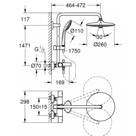 Ảnh Sen tắm cây GROHE 27475001 đồng cao cấp 2