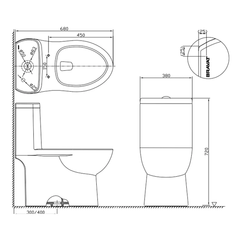 Ảnh Bồn cầu 1 khối Bravat C2168XW-3B-ENG 2
