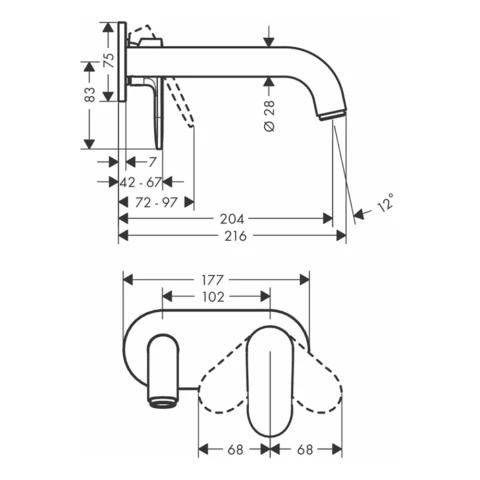 Ảnh Vòi chậu gắn tường Hansgrohe 71576007+13622180 2