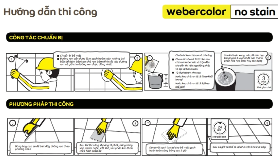 thi cong keo Weber color NO STAIN